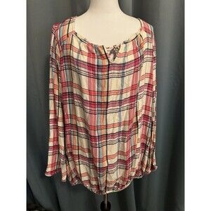 Lane Bryant Womens Shirt Long Sleeve Off the Shoulder Plaid  Blouse Size 16  18